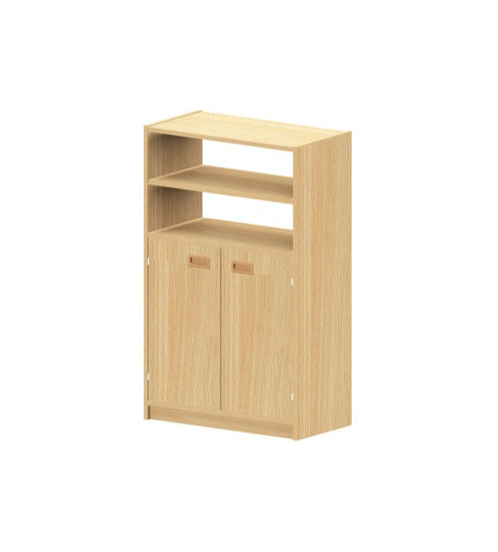 Kita Möbel Hochschrank Holz Buche Dekor mit offenem Regalteil oben und Varianten Doppeltür Materialkästen Schubfächer