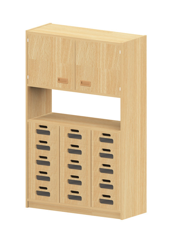 Kitamöbel Hochschrank Holz Buche Hell Dekor Doppeltür Kästen mit Acrylglasfront