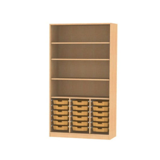Materialschrank für Kita Kiga Krippe Schule Holz Buche Dekor für 18 CS1-Boxen oder9 CS2-Boxen, mit oder ohne Türen
