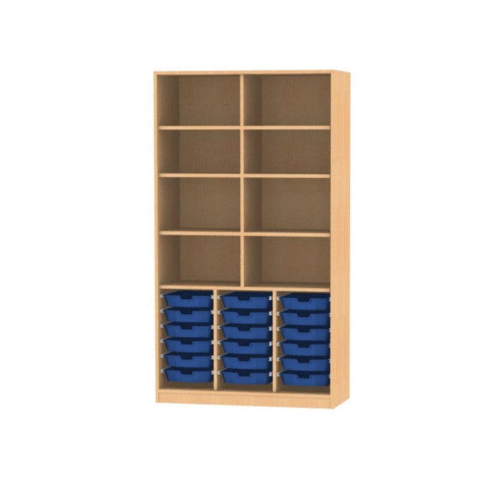 Materialschrank für Kita Kiga Krippe Schule Holz Buche Dekor für 18 CS1-Boxen oder9 CS2-Boxen, mit oder ohne Türen