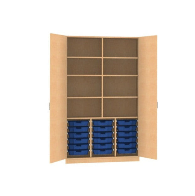 Materialschrank für Kita Kiga Krippe Schule Holz Buche Dekor für 18 CS1-Boxen oder9 CS2-Boxen, mit oder ohne Türen
