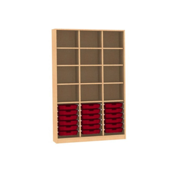 Materialschrank für Kita Kiga Krippe Schule Holz Buche Dekor für 18 CS1-Boxen oder9 CS2-Boxen, mit oder ohne Türen