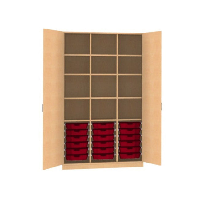 Materialschrank für Kita Kiga Krippe Schule Holz Buche Dekor für 18 CS1-Boxen oder9 CS2-Boxen, mit oder ohne Türen