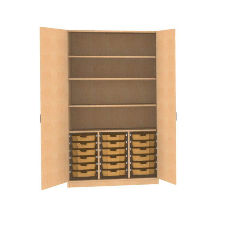 Materialschrank für Kita Kiga Krippe Schule Holz Buche Dekor für 18 CS1-Boxen oder9 CS2-Boxen, mit oder ohne Türen