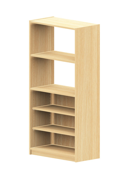 Kita Möbel Hochschrank Holz Buche Dekor mit offenem Regalteil oben und Varianten Doppeltür Materialkästen Schubfächer