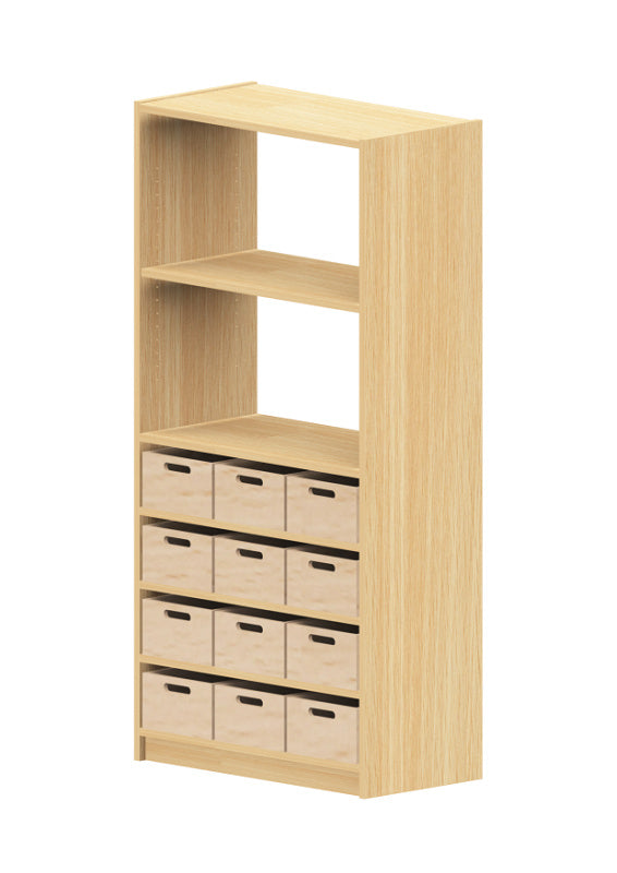 Kita Möbel Hochschrank Holz Buche Dekor mit offenem Regalteil oben und Varianten Doppeltür Materialkästen Schubfächer