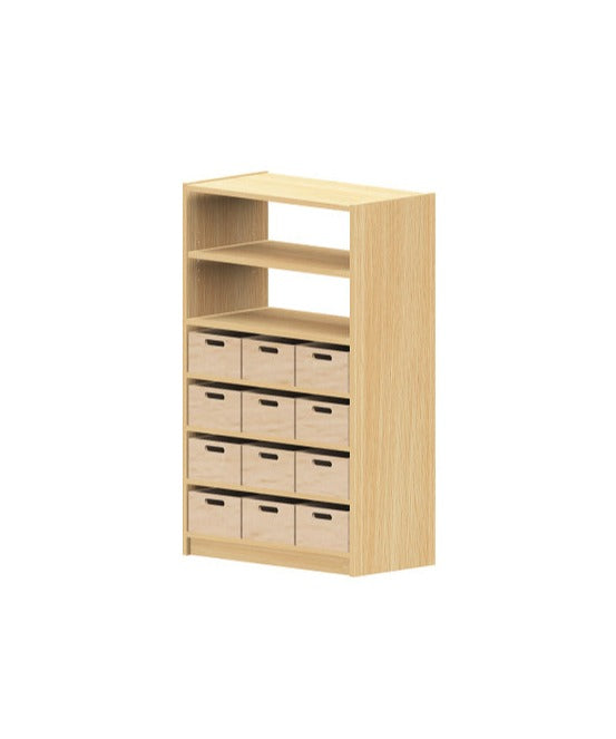 Kita Möbel Hochschrank Holz Buche Dekor mit offenem Regalteil oben und Varianten Doppeltür Materialkästen Schubfächer