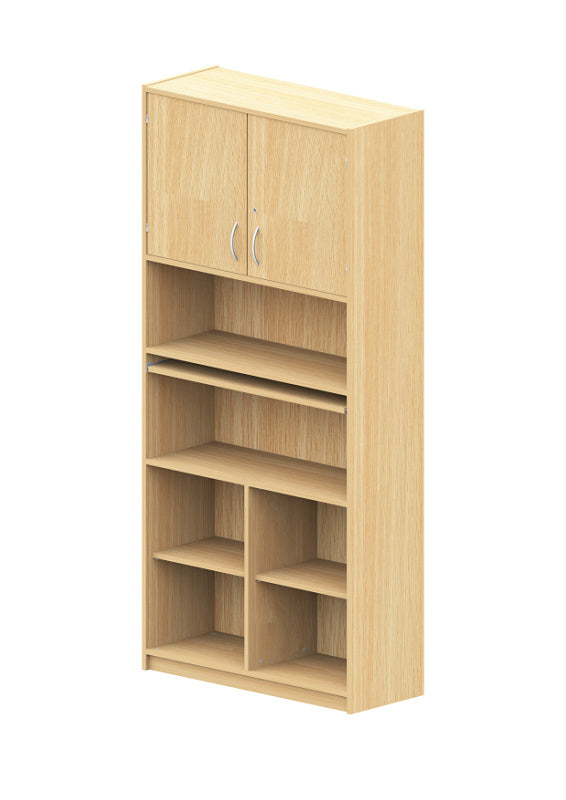 Kita Möbel Hochschrank aus Holz Dekor Buche mit ausziehbarer Schreibplatte, 1 Doppeltür, 4 Einlegefächer