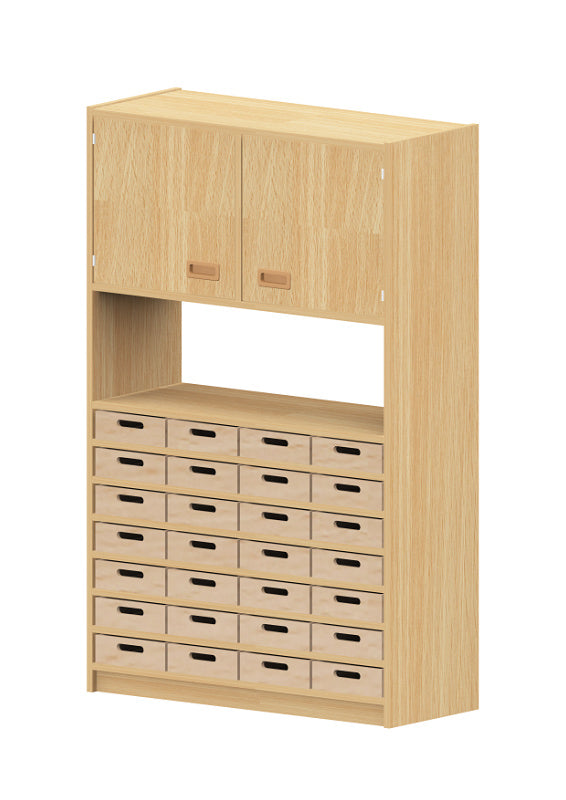Kindergartenmöbel Hochschrank Holz Buche Hell Dekor Doppeltür Materialkästen Eigentumskästen