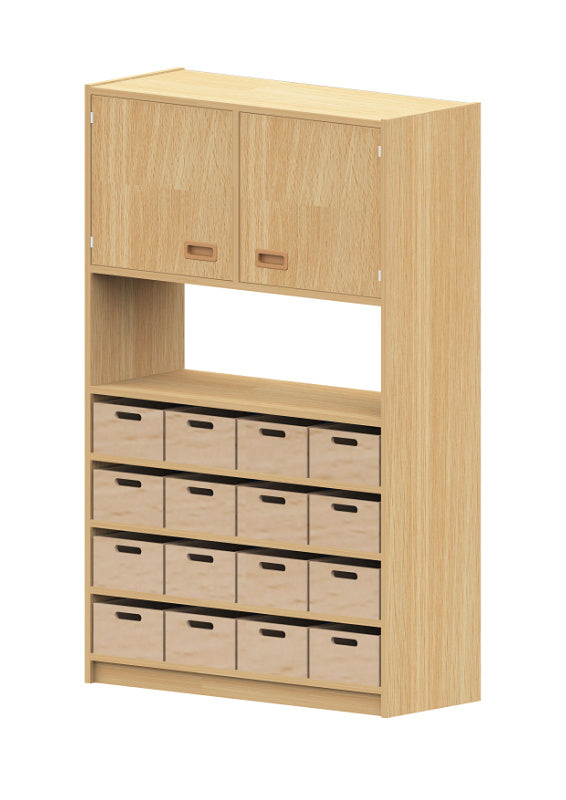 Kindergartenmöbel Hochschrank mit 1 Doppeltüer Holz Buche Dekor Hell Materialkästen
