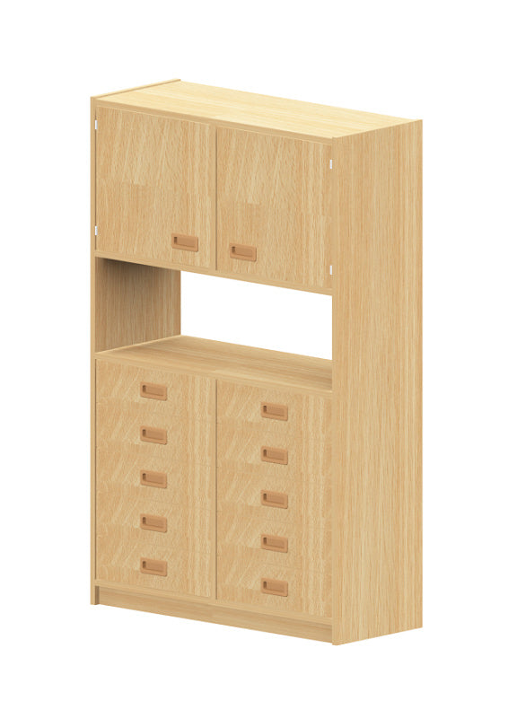 Kita Möbel Hochschrank Holz Buche hell Doppeltür Schubläden