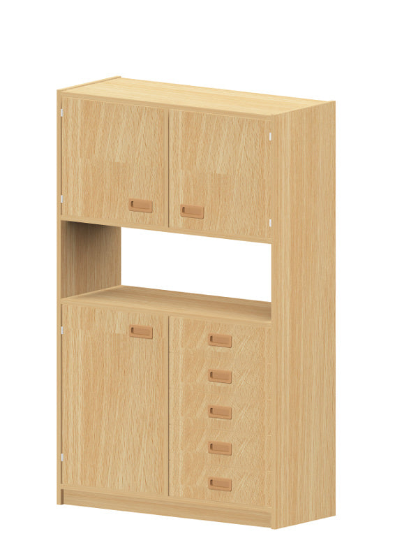 Kitamöbel Hochschrank mit Doppeltuer Einzeltür und 5 Schubkästen rechts