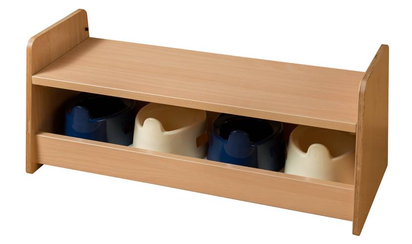 Kita Möbel Waschraum Töpfchenbank aus Holz Buche Hell für 4 Töpfchen